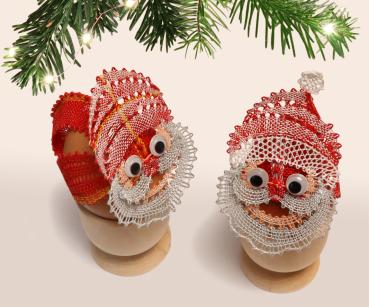 Preview: 594 Klöppelbrief Hütchen „Nikolaus und Weihnachtsmann" für Eier